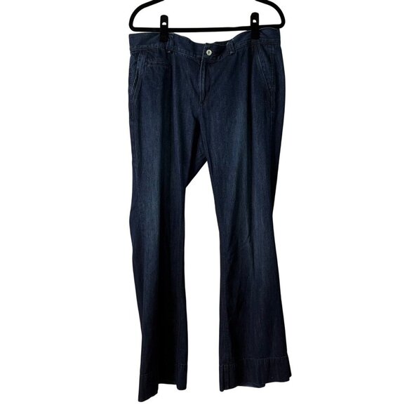 Loft Women's Modern Flare Dark Wash Envelope Pockets Cuffed Jeans Size 14 - Picture 1 of 14